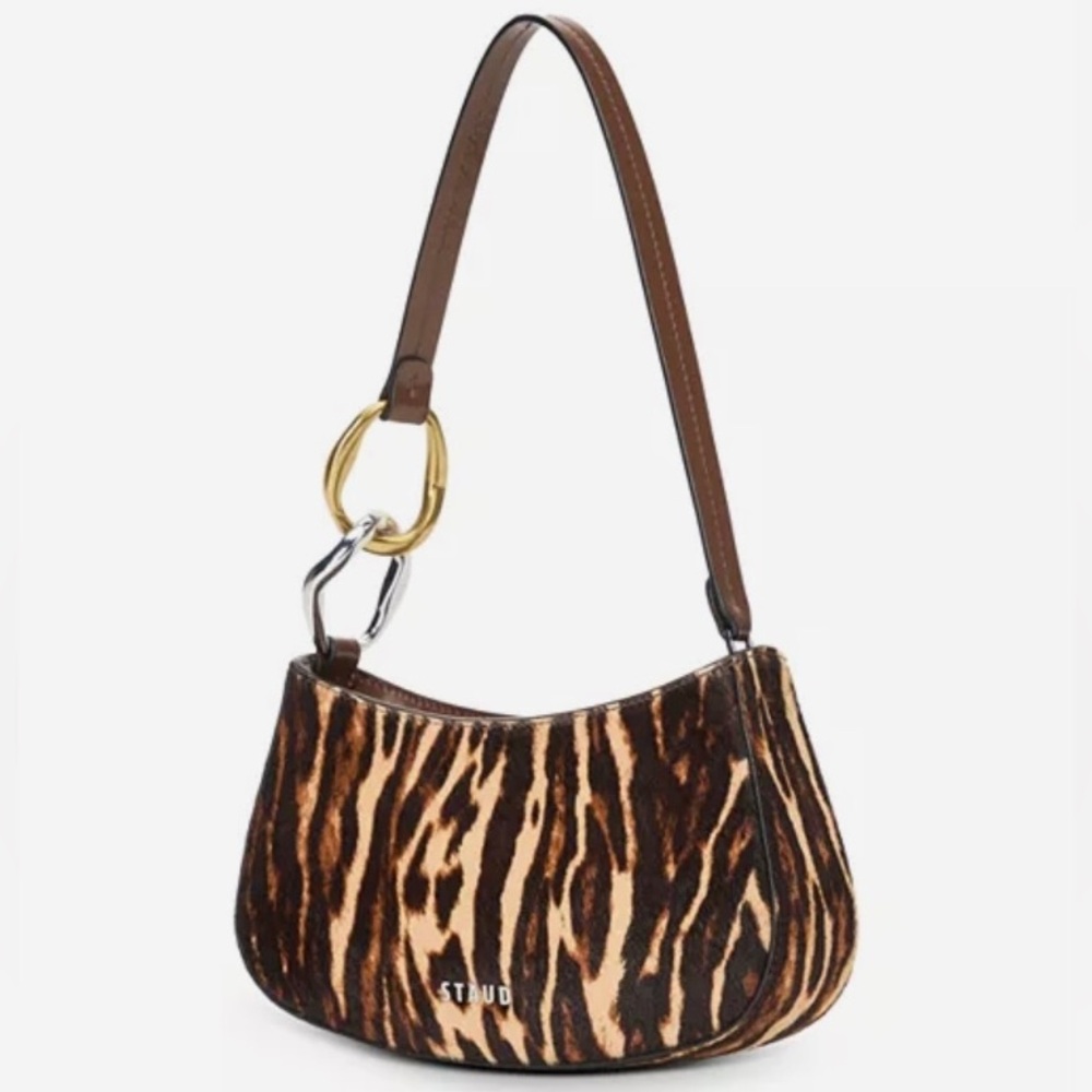 STAUD Ollie Calf Hair Leopard Shoulder Bag